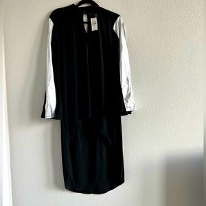 NWT Ashley Stewart Black High-Low Tunic with Silver Sleeves - Size 14/16